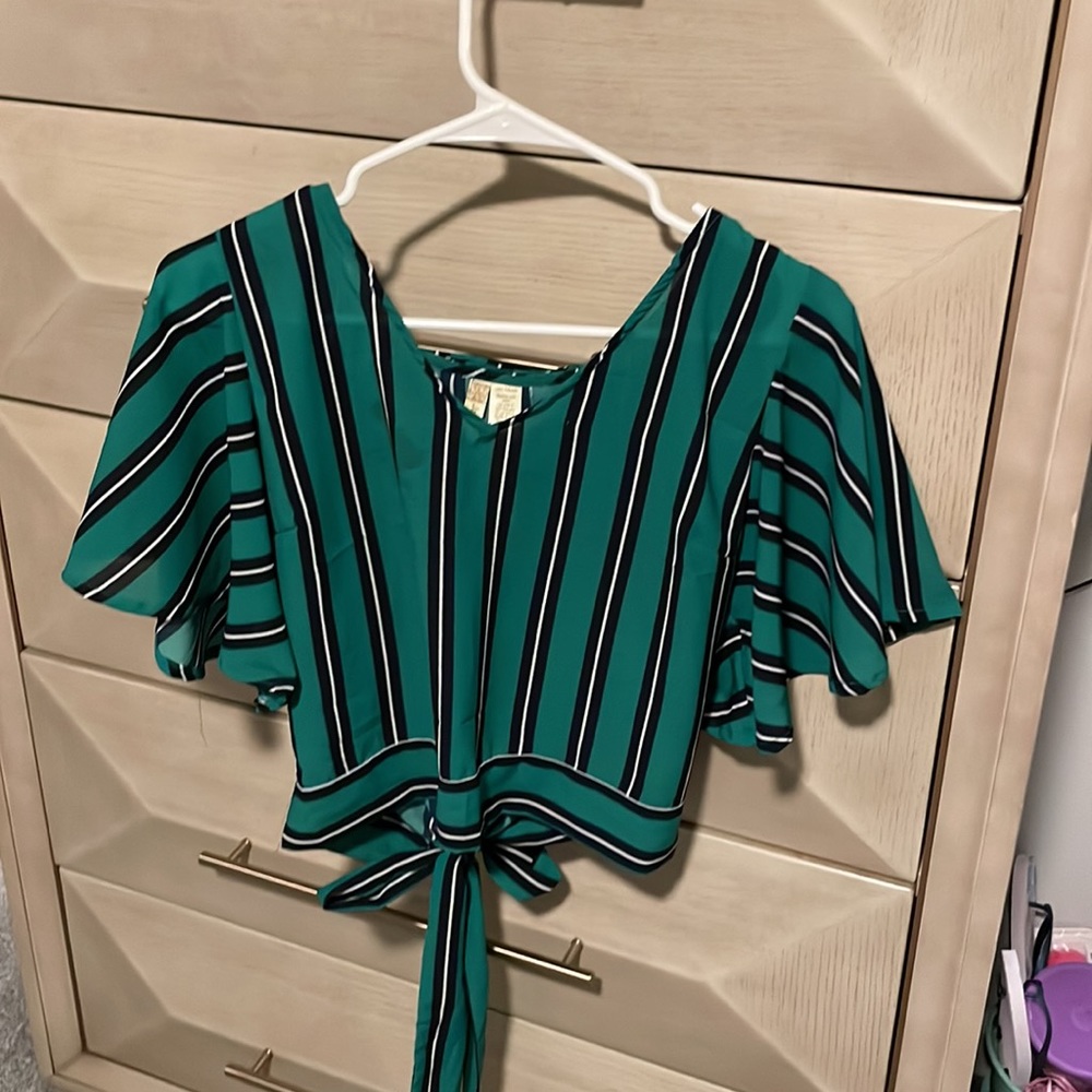 Japna Flowy striped sleeve low tie back Blouse